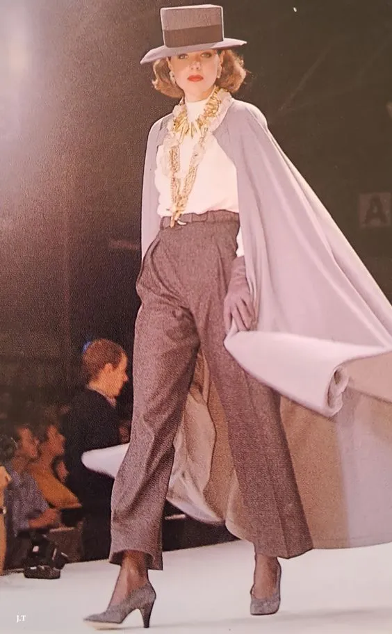 Iconic Fall 1988 Yves Saint Laurent Runway Chic & Minimalist Feeling Taupe Full Length Wool Cape