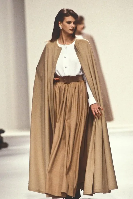 Iconic Fall 1988 Yves Saint Laurent Runway Chic & Minimalist Feeling Taupe Full Length Wool Cape