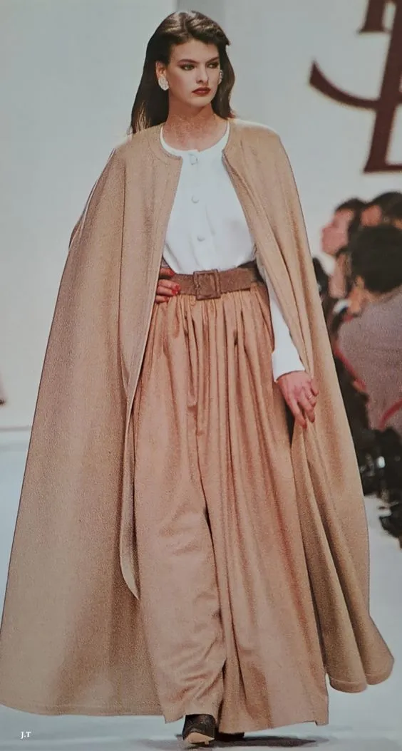 Iconic Fall 1988 Yves Saint Laurent Runway Chic & Minimalist Feeling Taupe Full Length Wool Cape