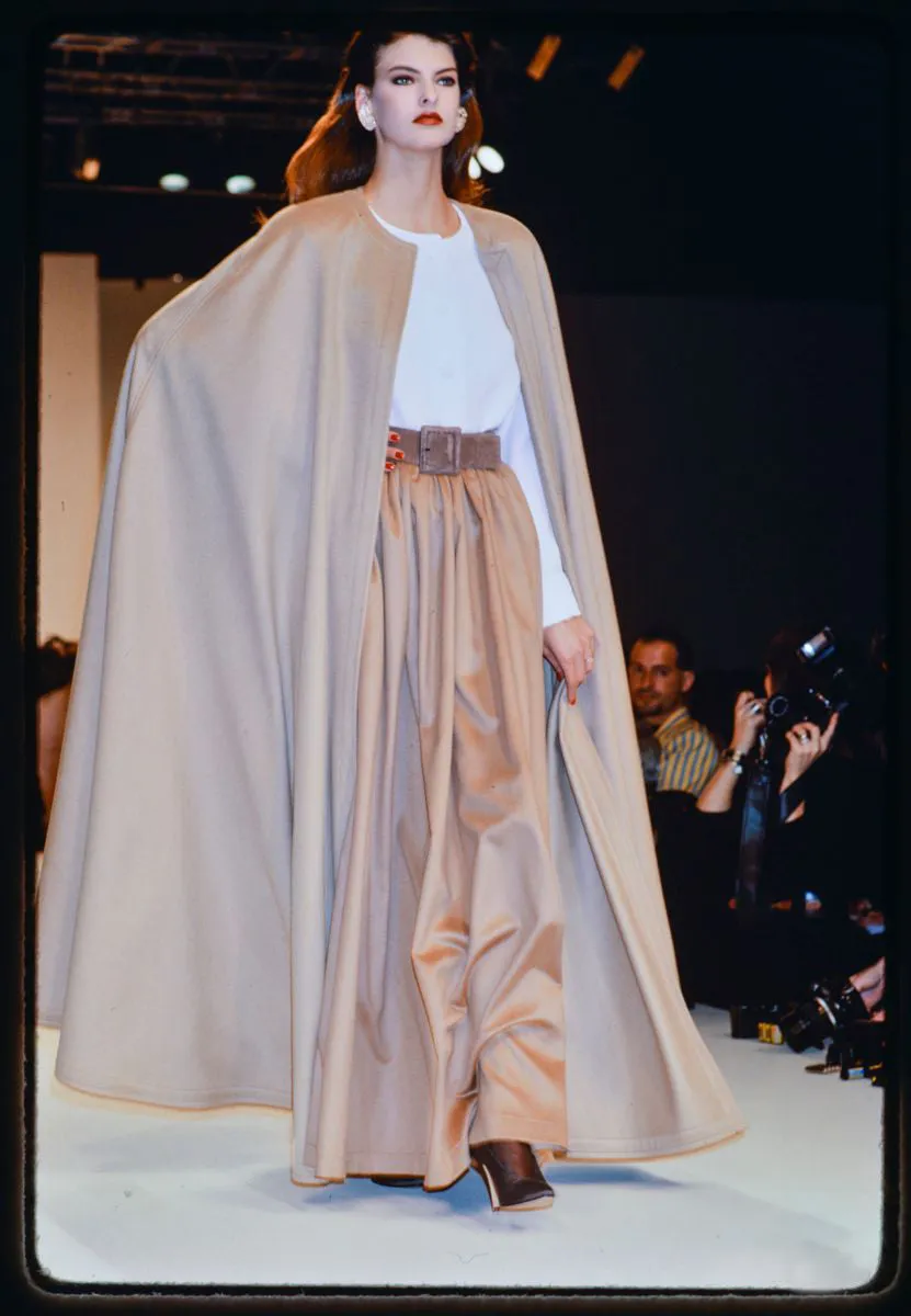 Iconic Fall 1988 Yves Saint Laurent Runway Chic & Minimalist Feeling Taupe Full Length Wool Cape