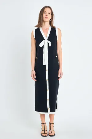 Knit Midi Dress With Ribbon Tie