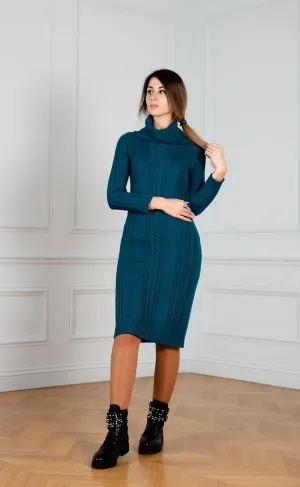 Knitted dresses long in green color