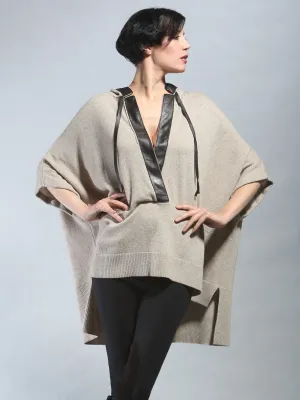 Leather Trimmed Hoodie Poncho