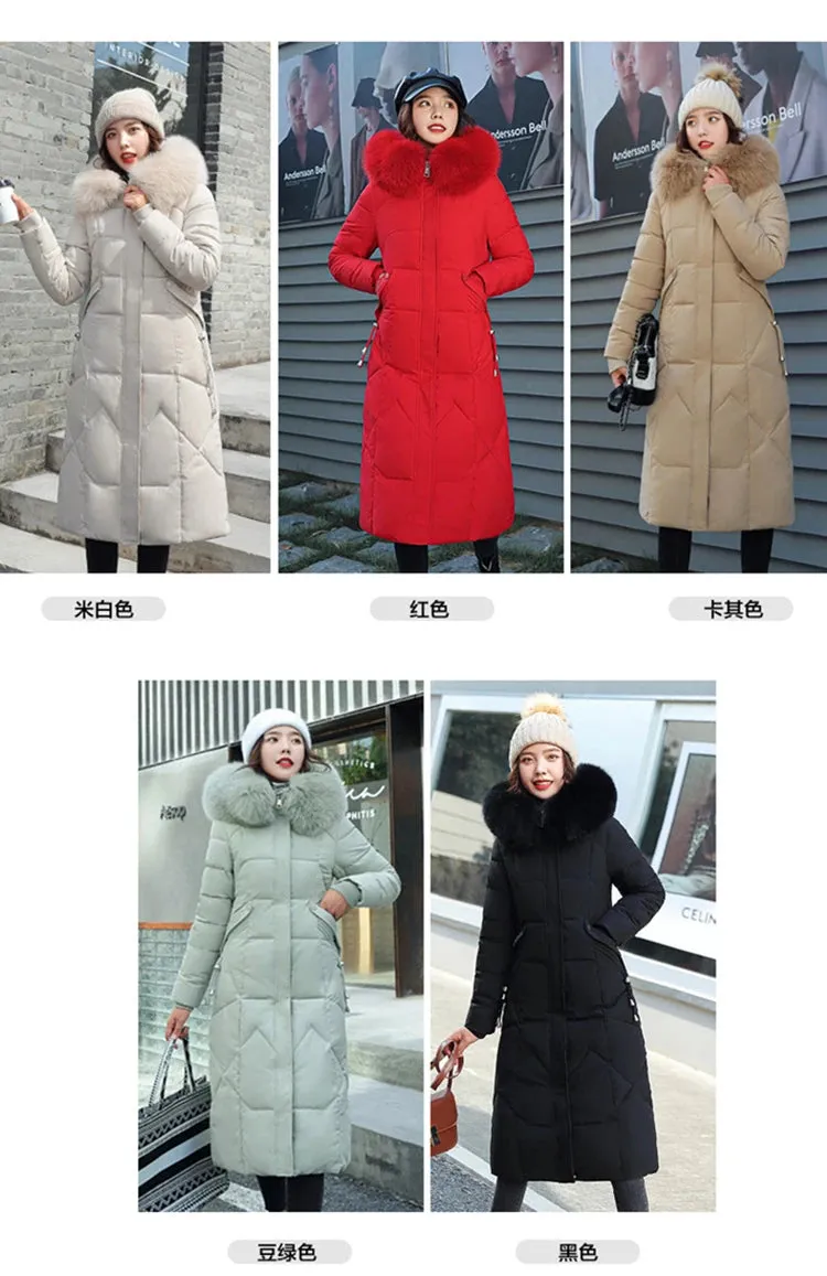 Long Winter Puffer Thicken Warm Hooded Cotton-Padded Jacket Coat