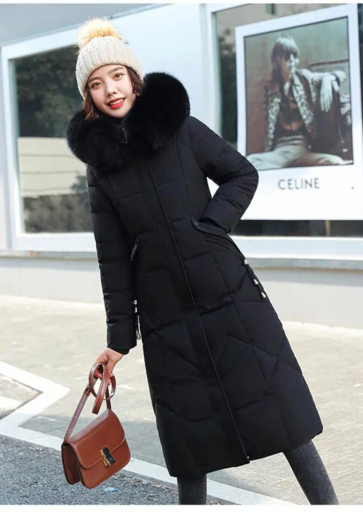 Long Winter Puffer Thicken Warm Hooded Cotton-Padded Jacket Coat