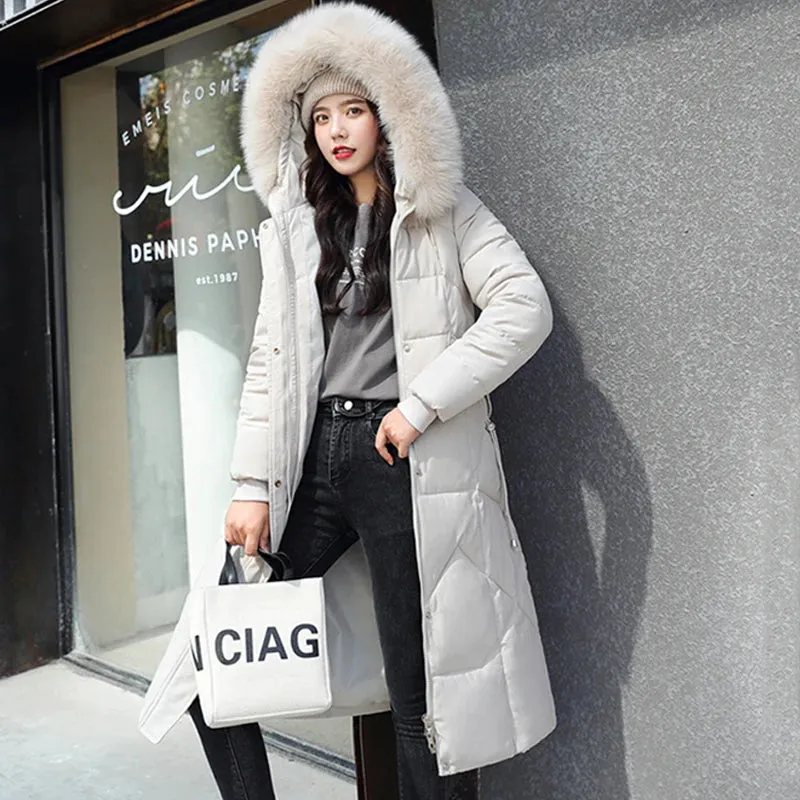 Long Winter Puffer Thicken Warm Hooded Cotton-Padded Jacket Coat