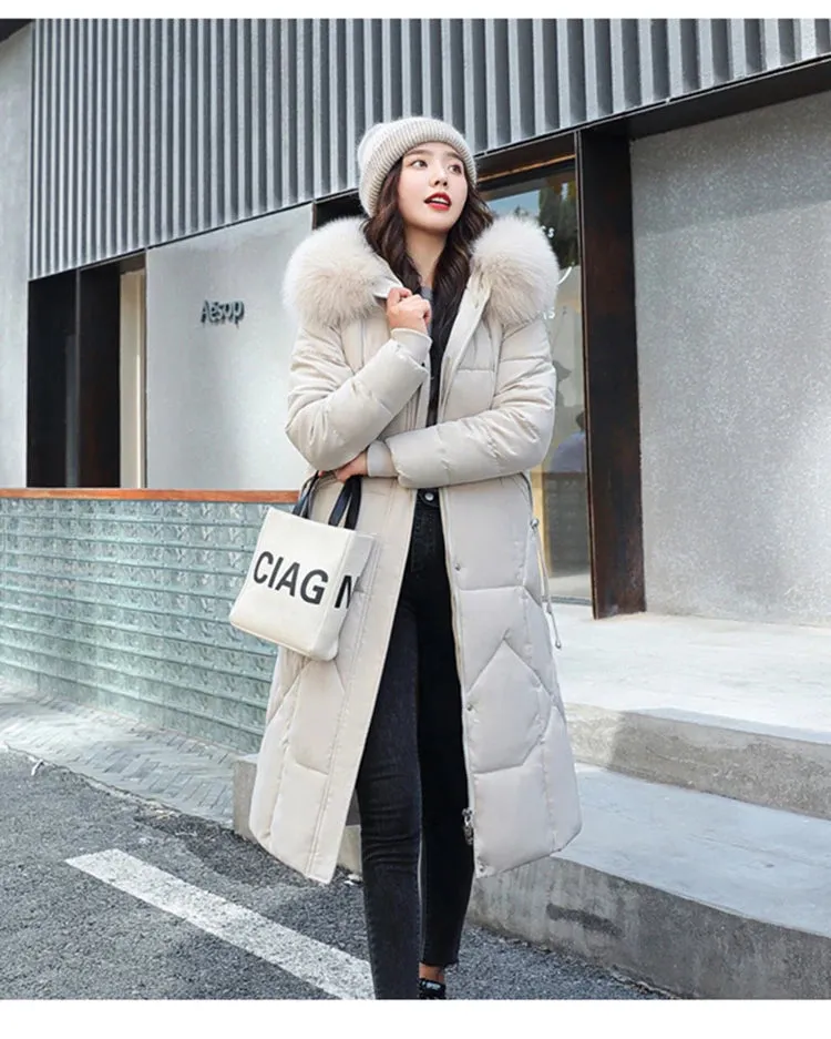 Long Winter Puffer Thicken Warm Hooded Cotton-Padded Jacket Coat