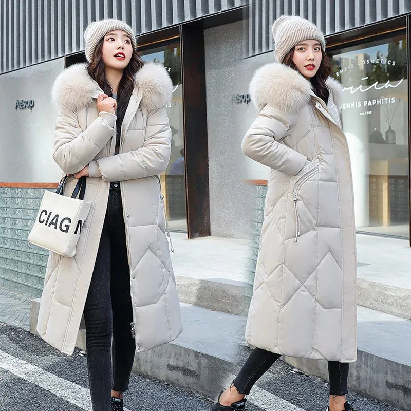 Long Winter Puffer Thicken Warm Hooded Cotton-Padded Jacket Coat