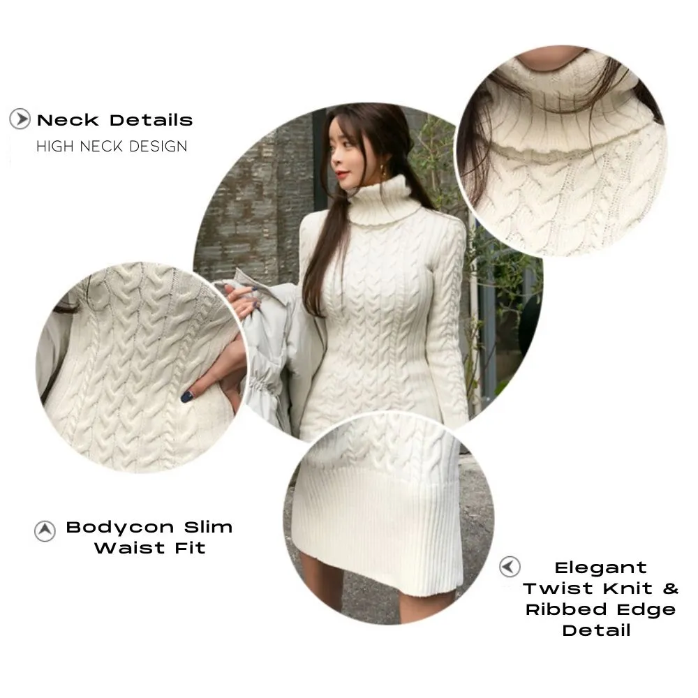 Luexco High Neck Knitted Dress Long Sleeve