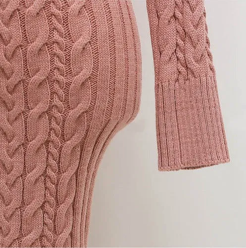 Luexco High Neck Knitted Dress Long Sleeve