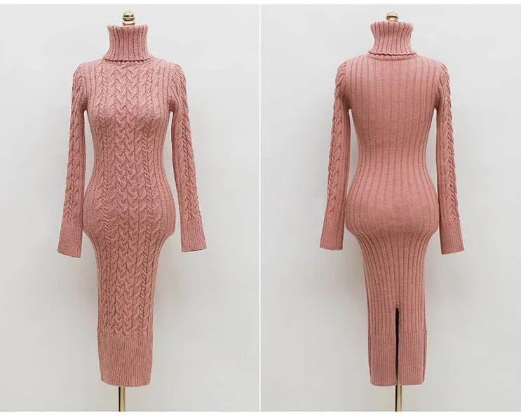 Luexco High Neck Knitted Dress Long Sleeve