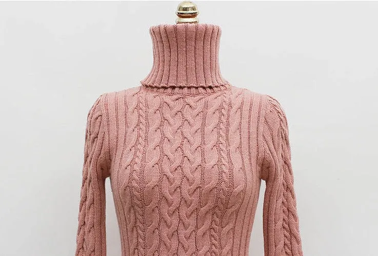 Luexco High Neck Knitted Dress Long Sleeve