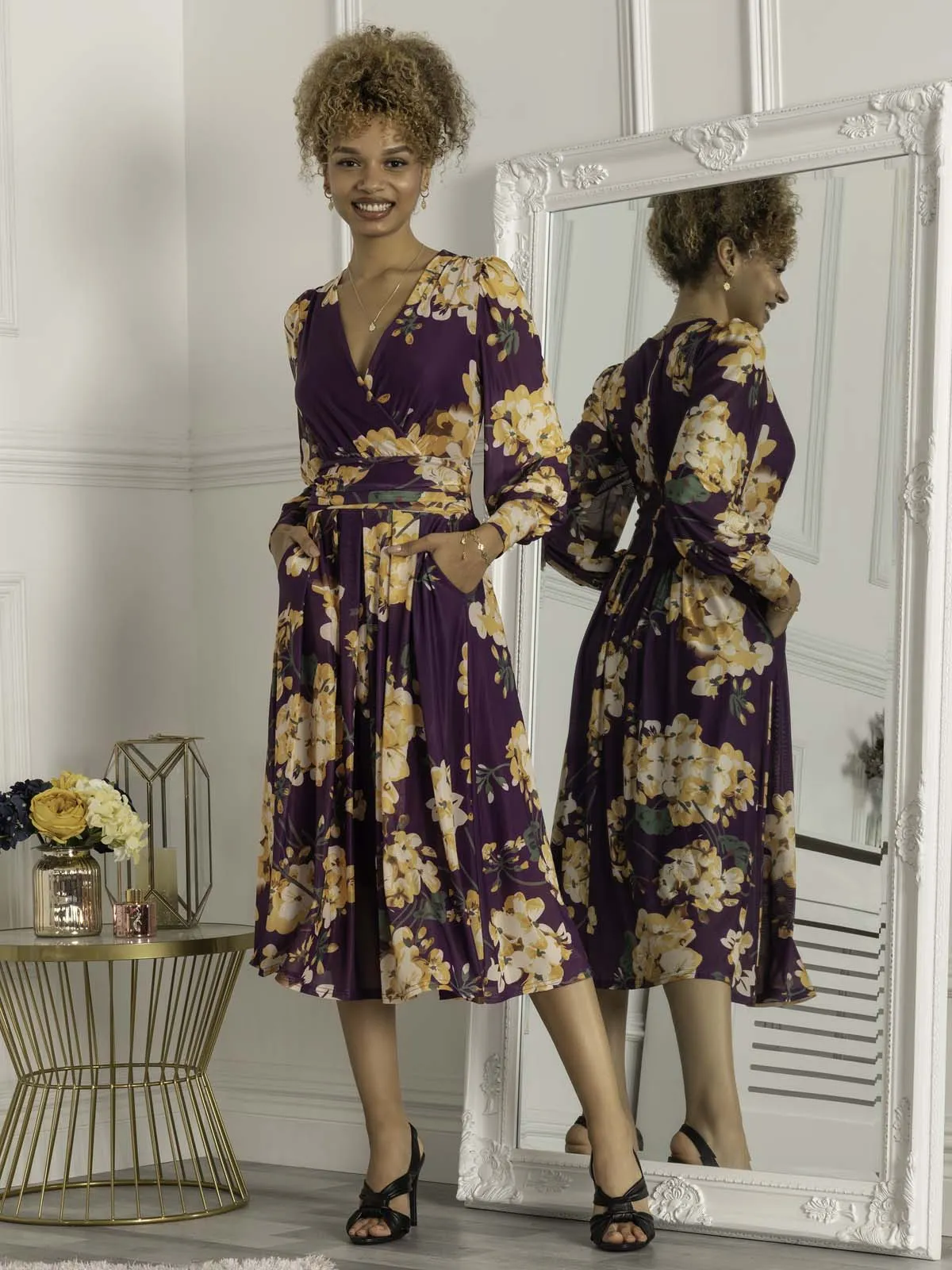 Maaike Long Sleeve Mesh Dress, Purple Floral