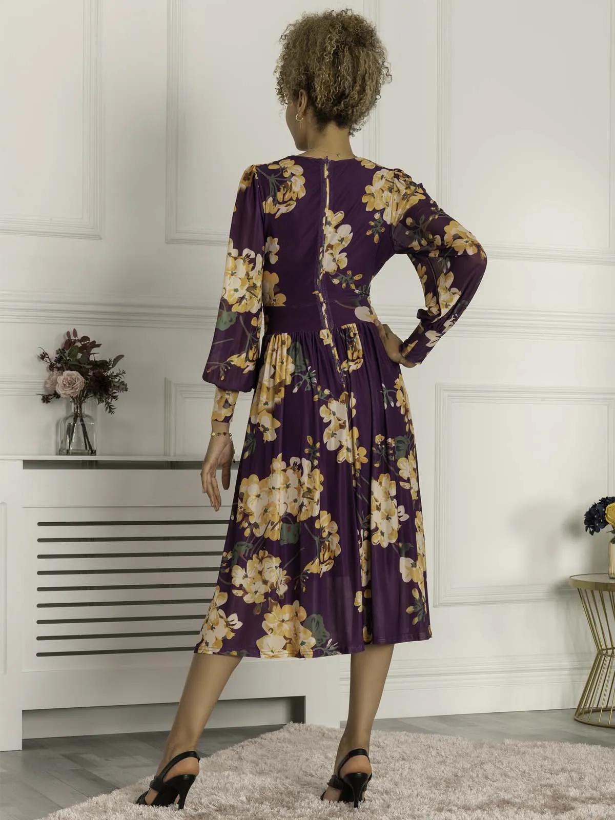 Maaike Long Sleeve Mesh Dress, Purple Floral