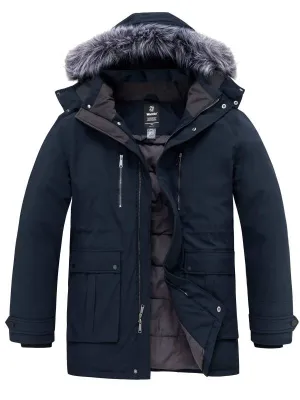 Men's Big and Tall Long Puffer Jacket Winter Coat Warm Snow Parka Plus Size with Removable Fur Hood Eco Friendly Fabric