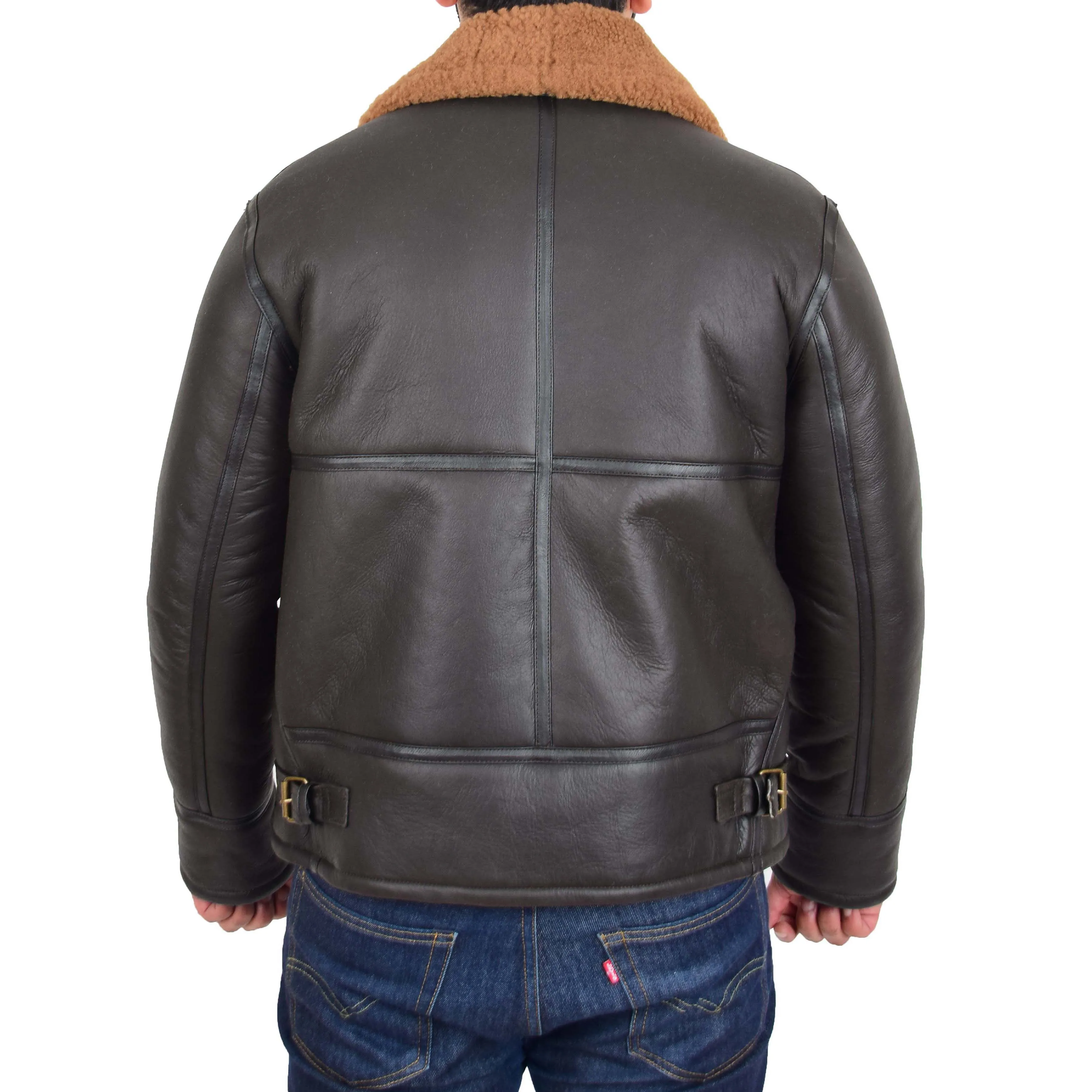 Mens Original Sheepskin Flying Jacket B3 Bomber Aviator Pilots Shearling Coat Raptor Brown/Ginger