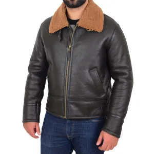 Mens Original Sheepskin Flying Jacket B3 Bomber Aviator Pilots Shearling Coat Raptor Brown/Ginger