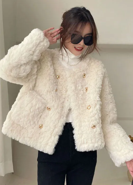 Modern White Button Faux Fur Puffers Jackets Winter thick