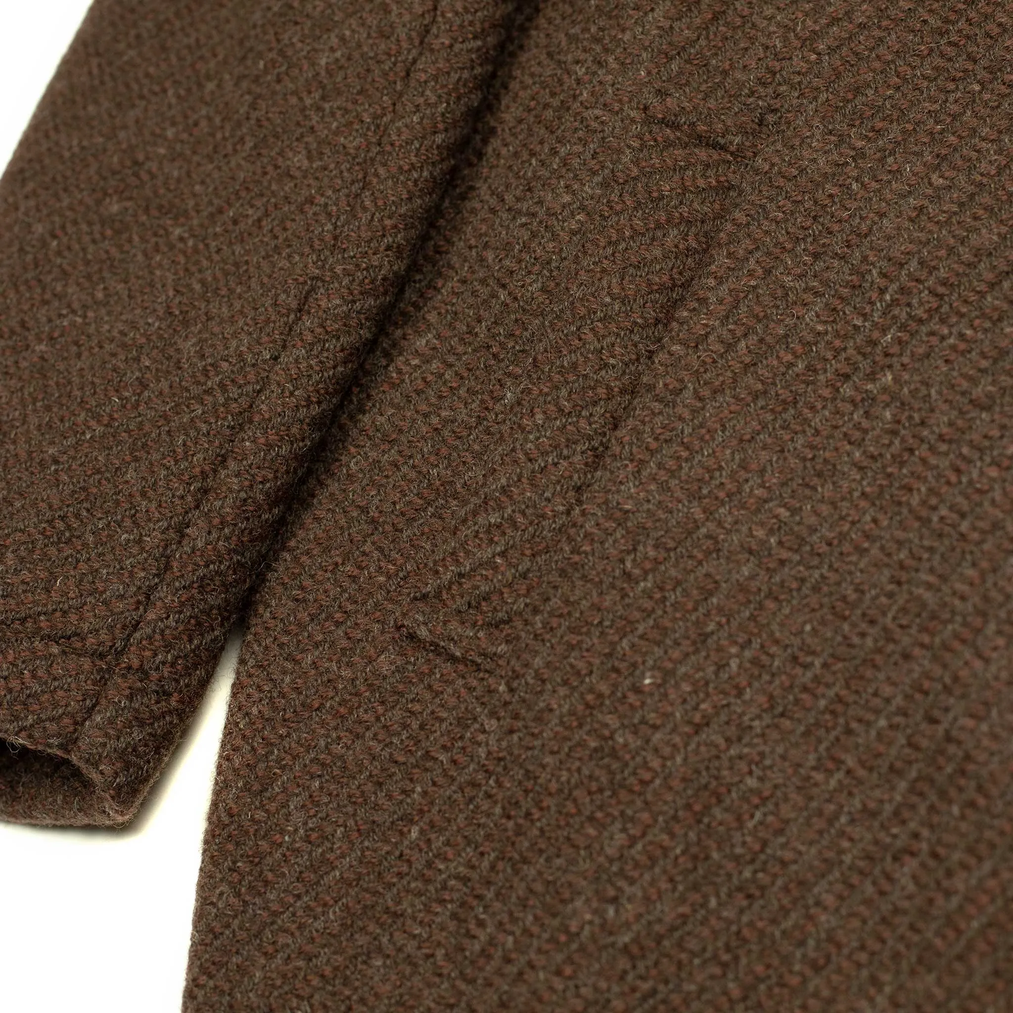 Padded overcoat in brown "roving twill" Shetland wool