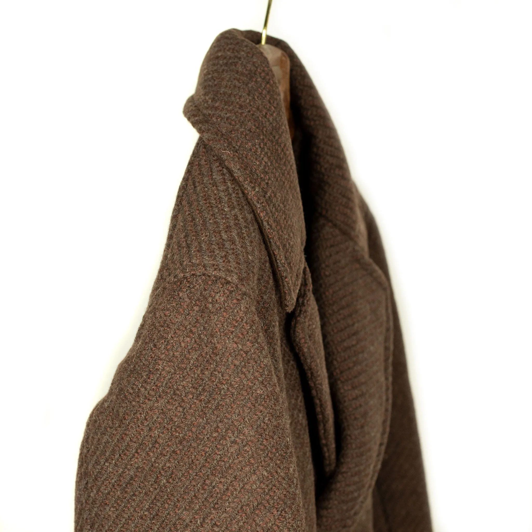 Padded overcoat in brown "roving twill" Shetland wool