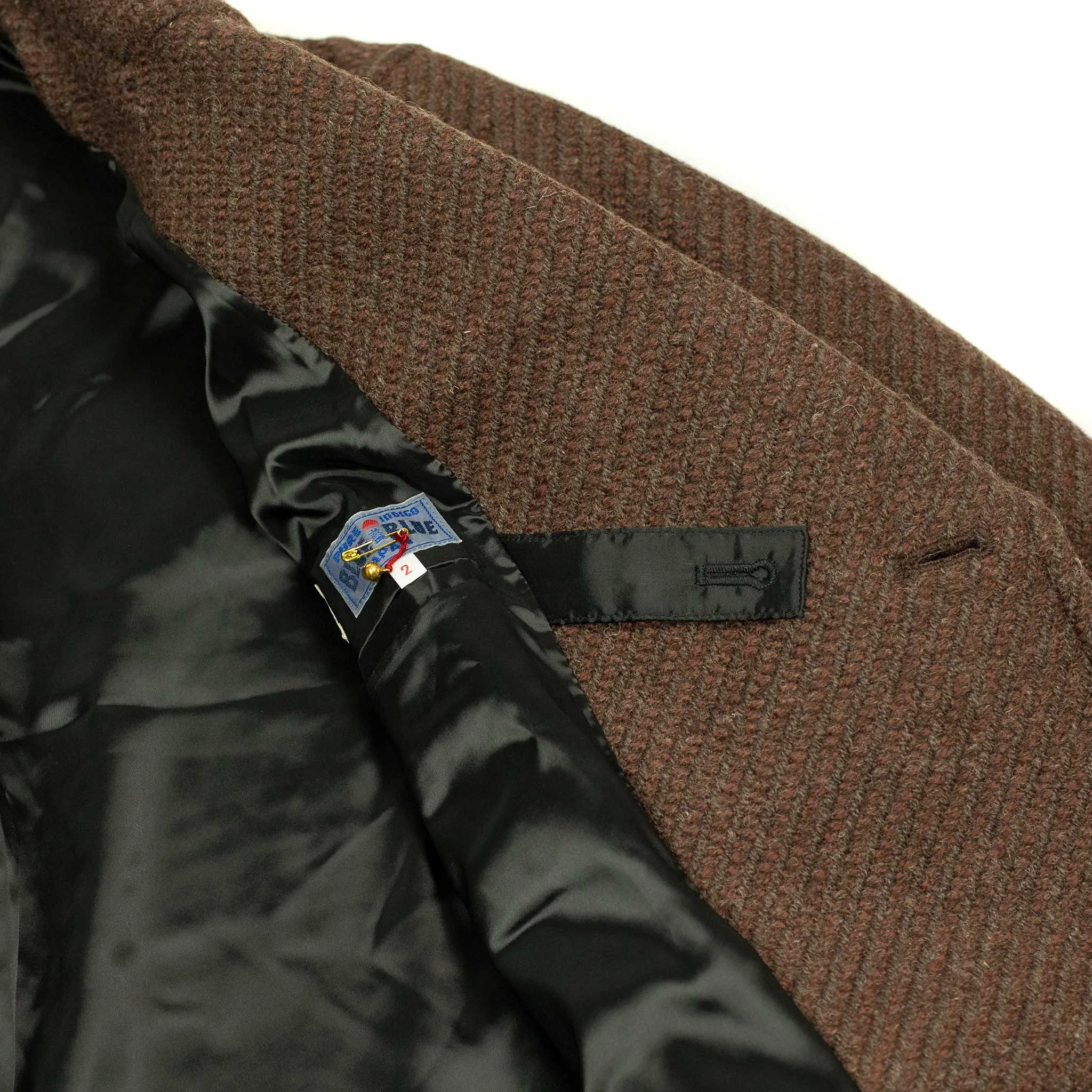 Padded overcoat in brown "roving twill" Shetland wool