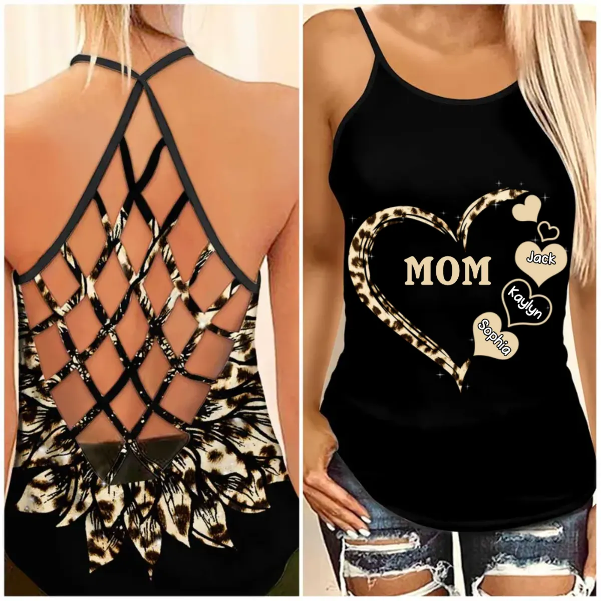 Personalized Grandma Mom Heart Grandkids Cross Tank Top, Gift for Mom Mother Summer Day