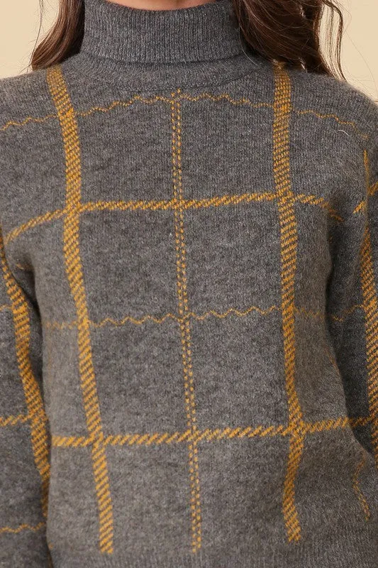 Plaid Turtle Neck Sweater