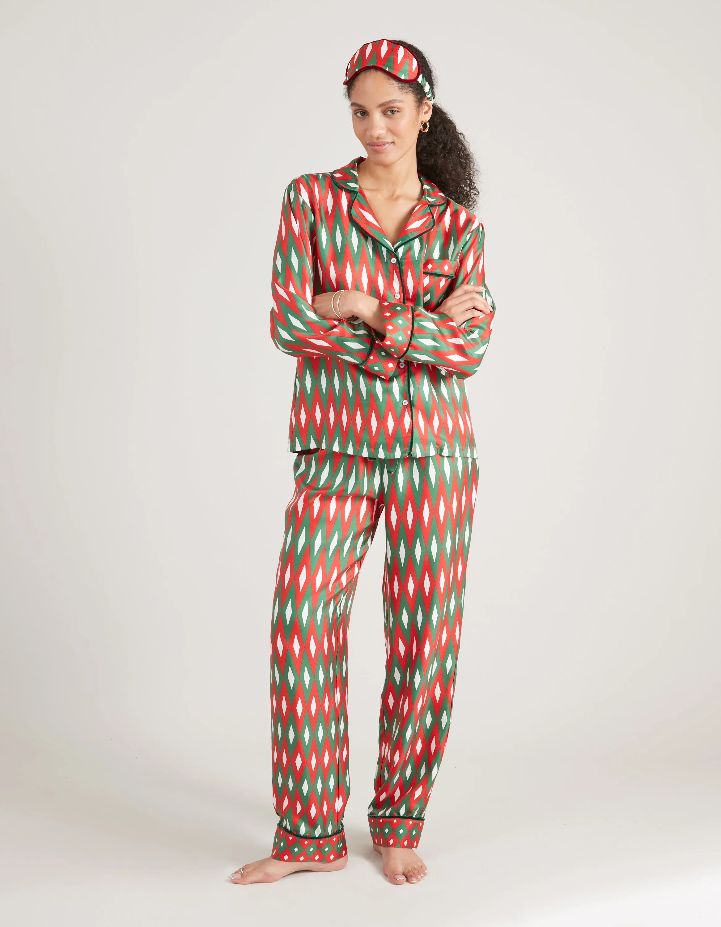 Red Green Mirror Print Long Pyjama Set