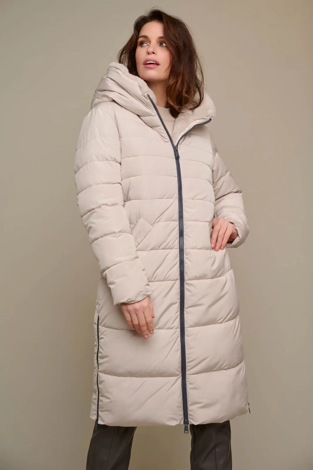 Rino & Pelle Keilafur Long Hooded Puffer Coat - Stone