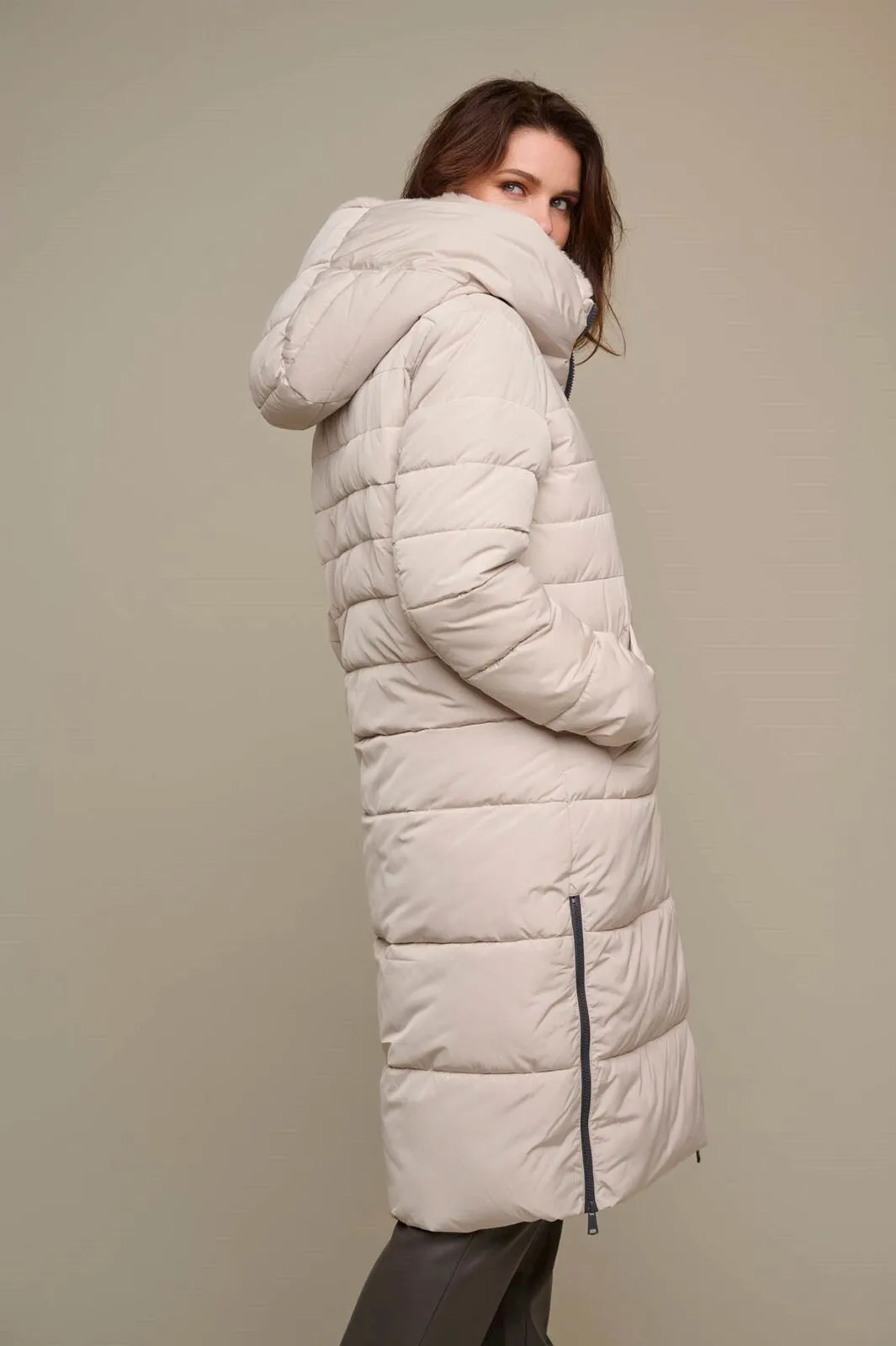 Rino & Pelle Keilafur Long Hooded Puffer Coat - Stone