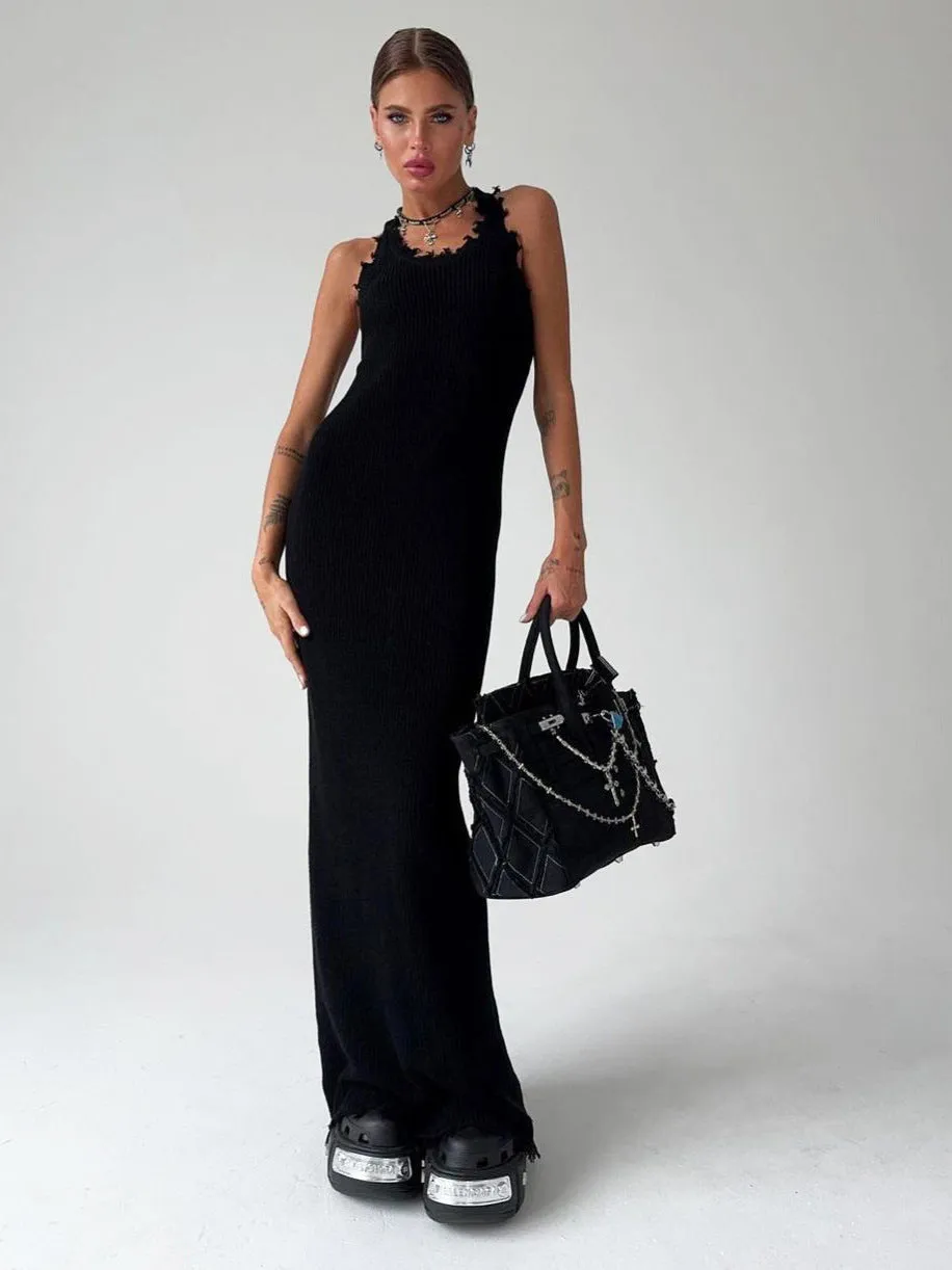 Slim Hip-wrapped Drape Knitted Long dress