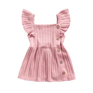 Solid Knitted Buttons Baby Dress