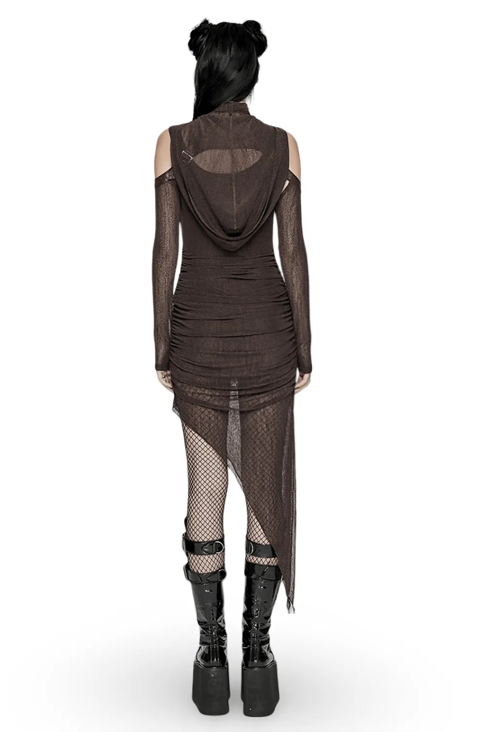 Stylish Women's Gothic Two-Piece Mesh Hooded Dress