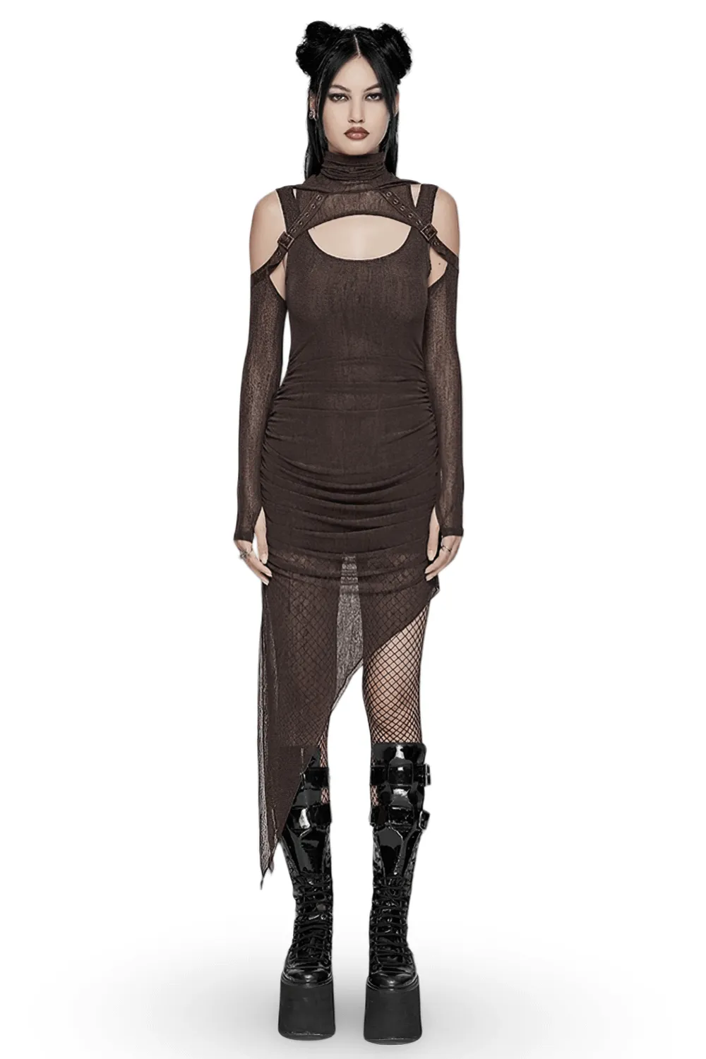 Stylish Women's Gothic Two-Piece Mesh Hooded Dress