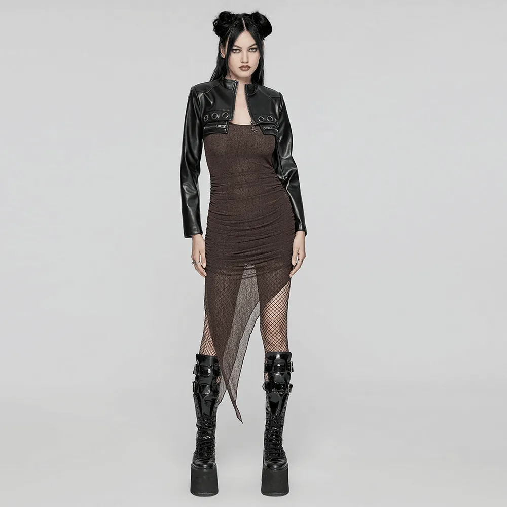 Stylish Women's Gothic Two-Piece Mesh Hooded Dress