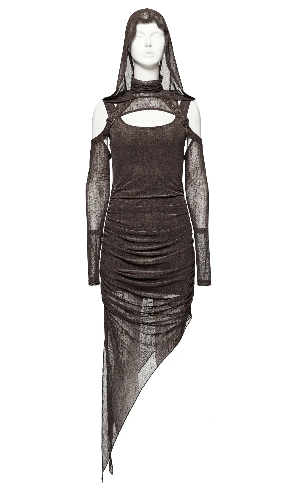 Stylish Women's Gothic Two-Piece Mesh Hooded Dress