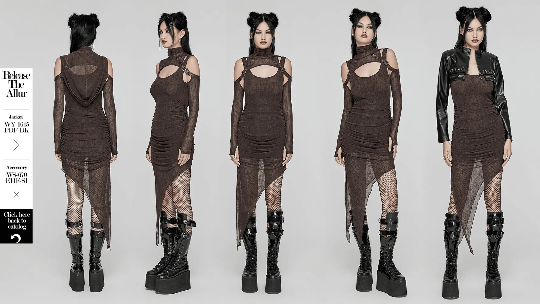 Stylish Women's Gothic Two-Piece Mesh Hooded Dress