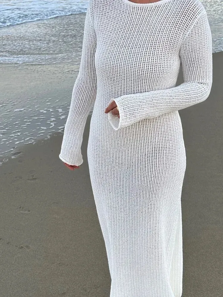 Summer Knitted Out See Through Bodycon Beach Stylish Maxi Dress