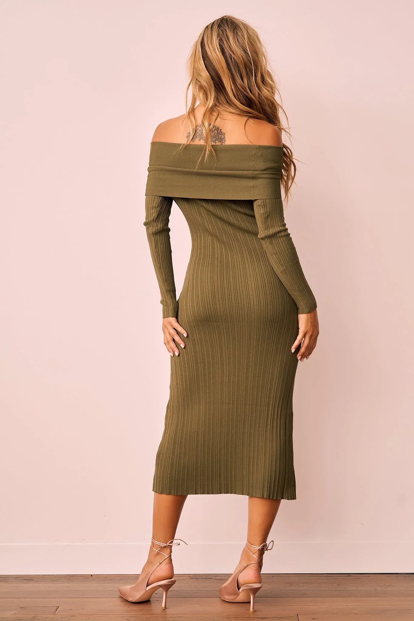 Top Notch Knit Midi Dress - Khaki