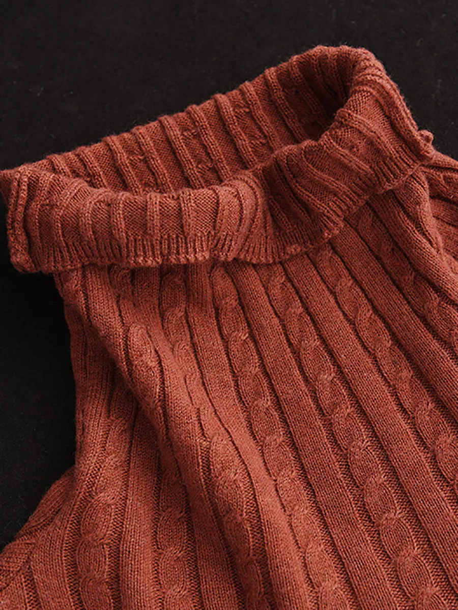 Women Autumn Solid Jacquard Turtleneck Wool Sweater