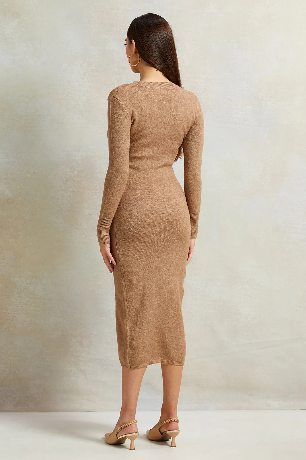 Women Brown Knitted Dress